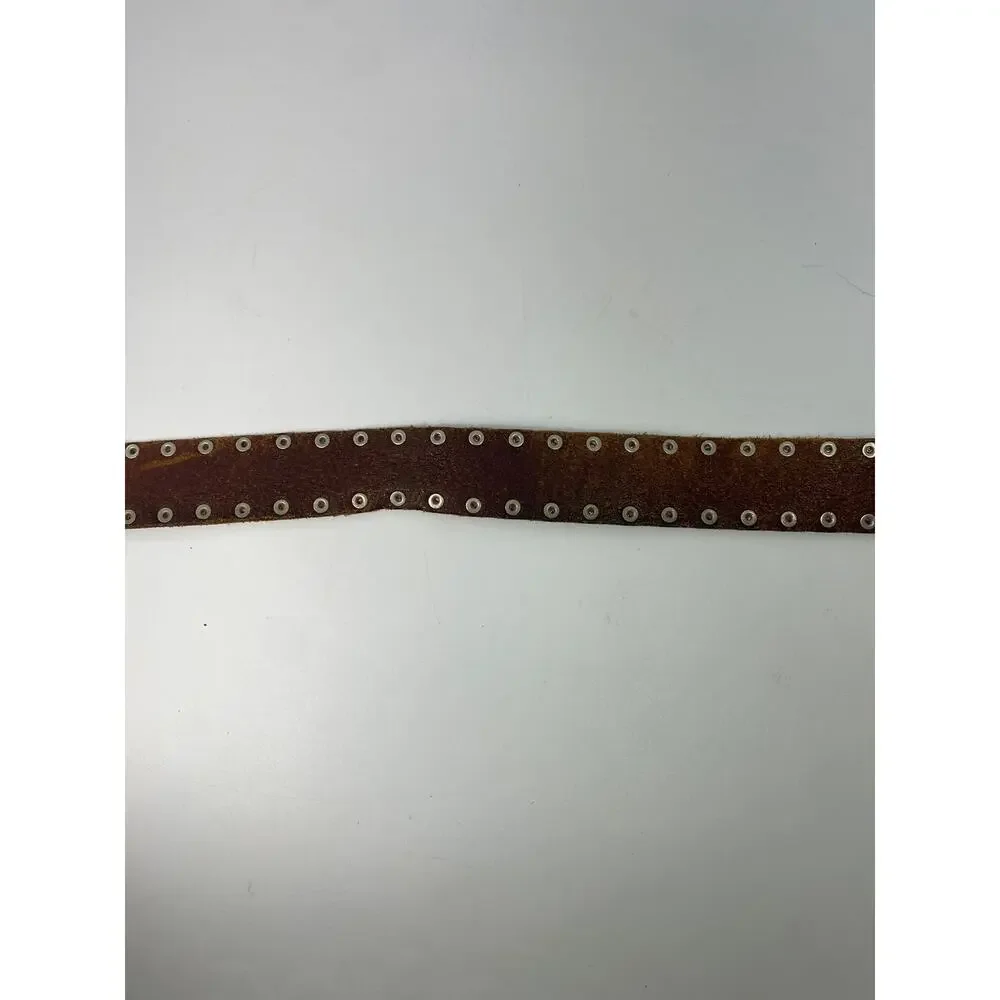 Vintage Closed Studded Leather Belt Brown Moto Western Y2K  32